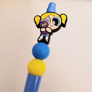 Handmade Glitter Gradient Powerpuff Girls Bubbles Beaded Silicone Focal Bead Pen